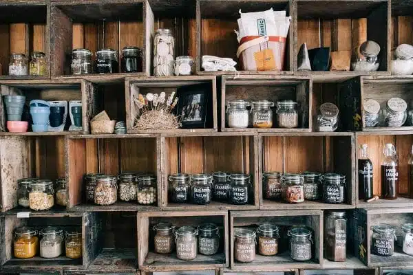 perishable food items on shelves