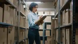 Montrose business woman tracking inventory in a storage unit