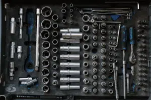 Tools organized neatly inside a toolbox.