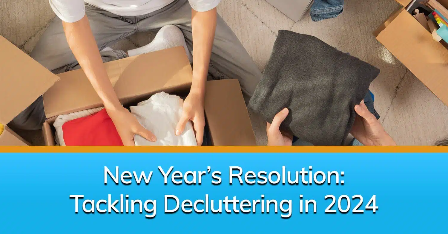 A couple tackling their new year's resolution by decluttering their home together.